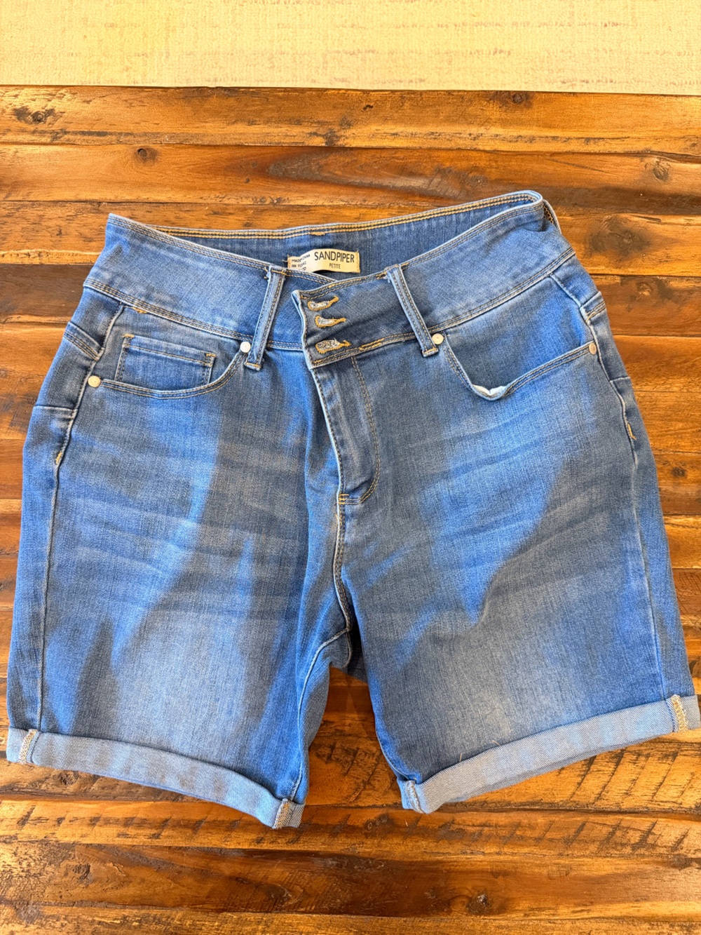 Sandpiper Women's Blue Denim Jean Shorts with Cuffed Hem